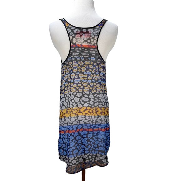 New Clover Canyon Long Print Chiffon Sleeveless Top Tunic Silver Contrast - Picture 7 of 11